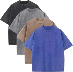 4 Pcs Men's Oversized Summer T-Shirts Unisex Vintage Baggy Heavy Cotton Tee Short Sleeve Solid Loose Streetwear Tops