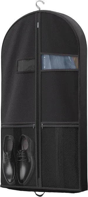 43" Travel Garment Bag with Accessories Zipper Pocket, Heavy Duty Suit Bag for Suits, Tuxedos, Dresses, Coats, Black, 1 pack