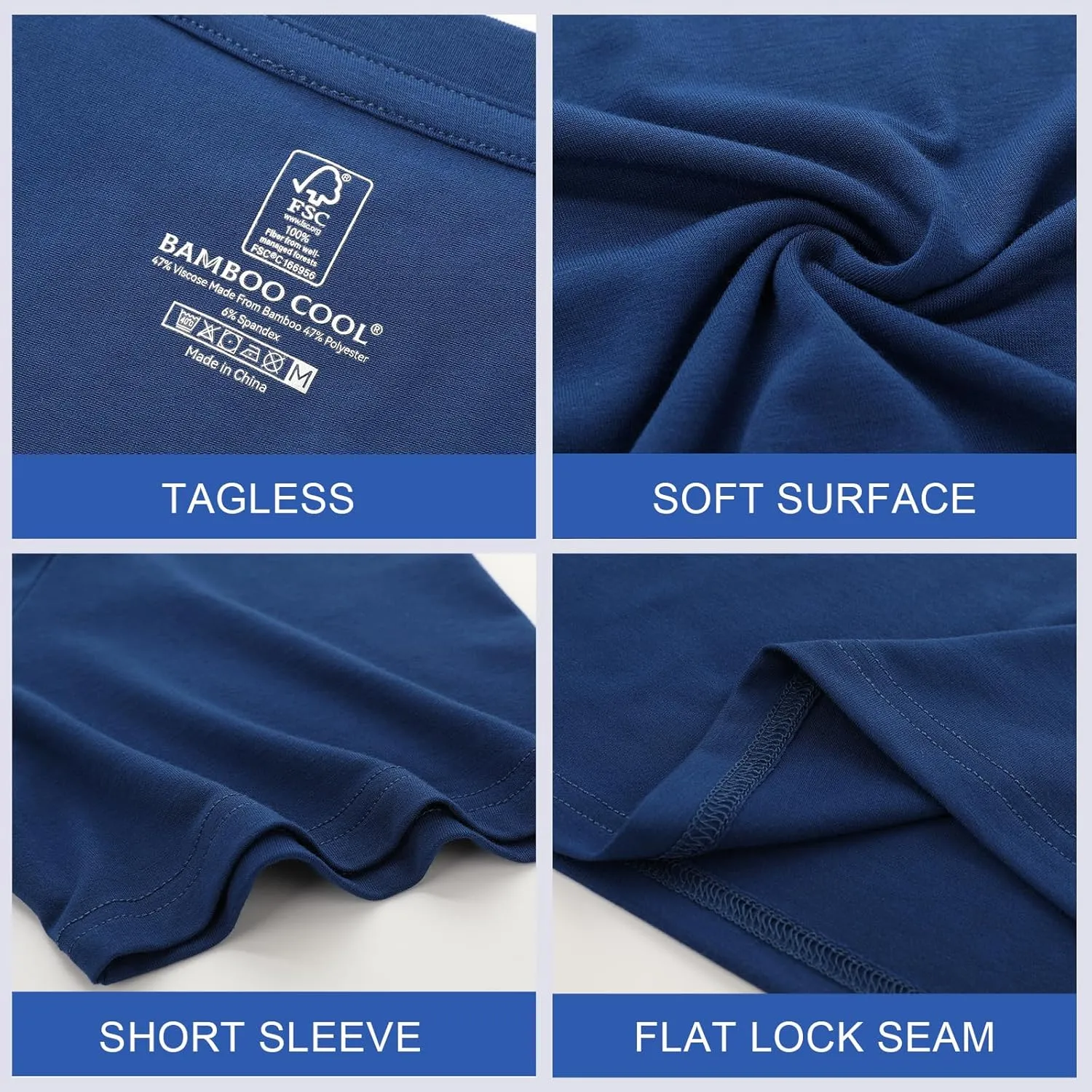 BAMBOO COOL Men's Undershirts Moisture-Wicking Tees Stretch Crew Neck Soft T-Shirts for Men,3 or 5 Pack