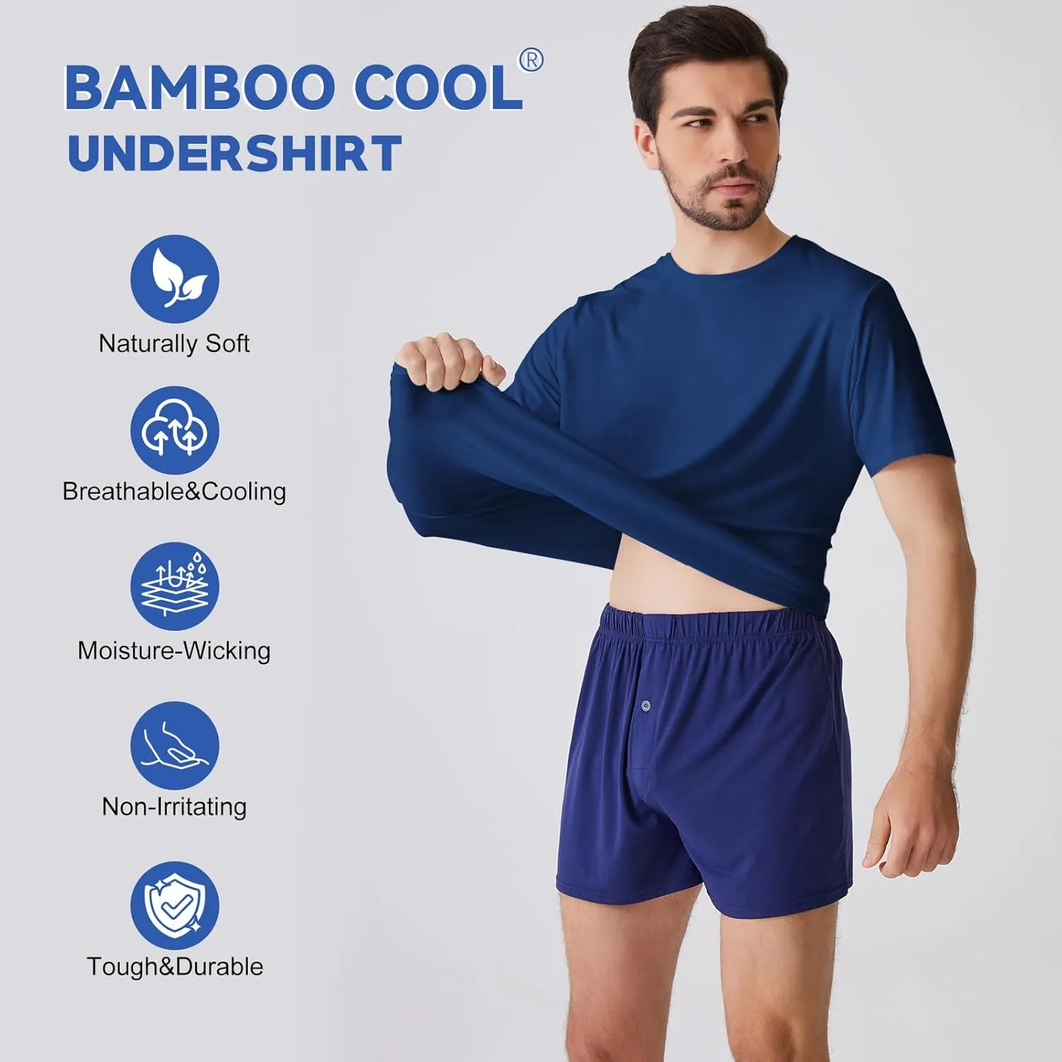 BAMBOO COOL Men's Undershirts Moisture-Wicking Tees Stretch Crew Neck Soft T-Shirts for Men,3 or 5 Pack