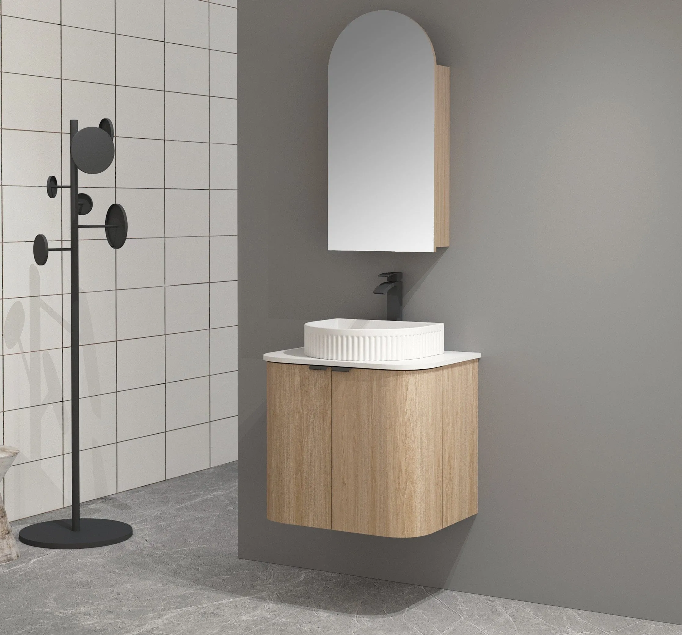 Ellie 600mm Curved Wall Hung Vanity   Luxe Stone Top