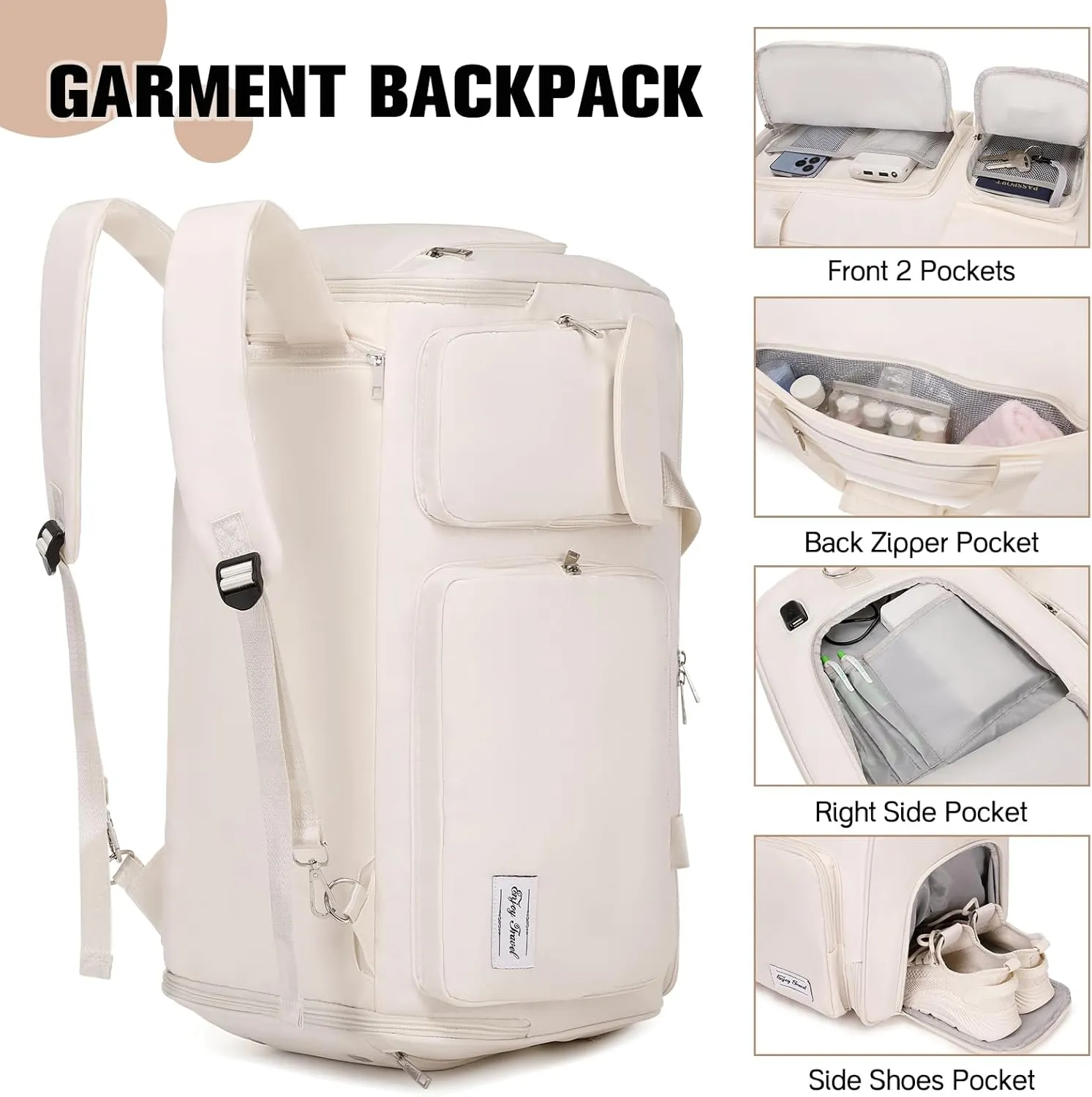 Garment Bags for Travel, 2 in 1 Convertible Carry On Duffle Bag Suit Bags Foldable Backpacks with Shoe Compartment & Toiletry Bag, Hanging Bags for Clothes Dress Suit for Men Women Gift (Beige)