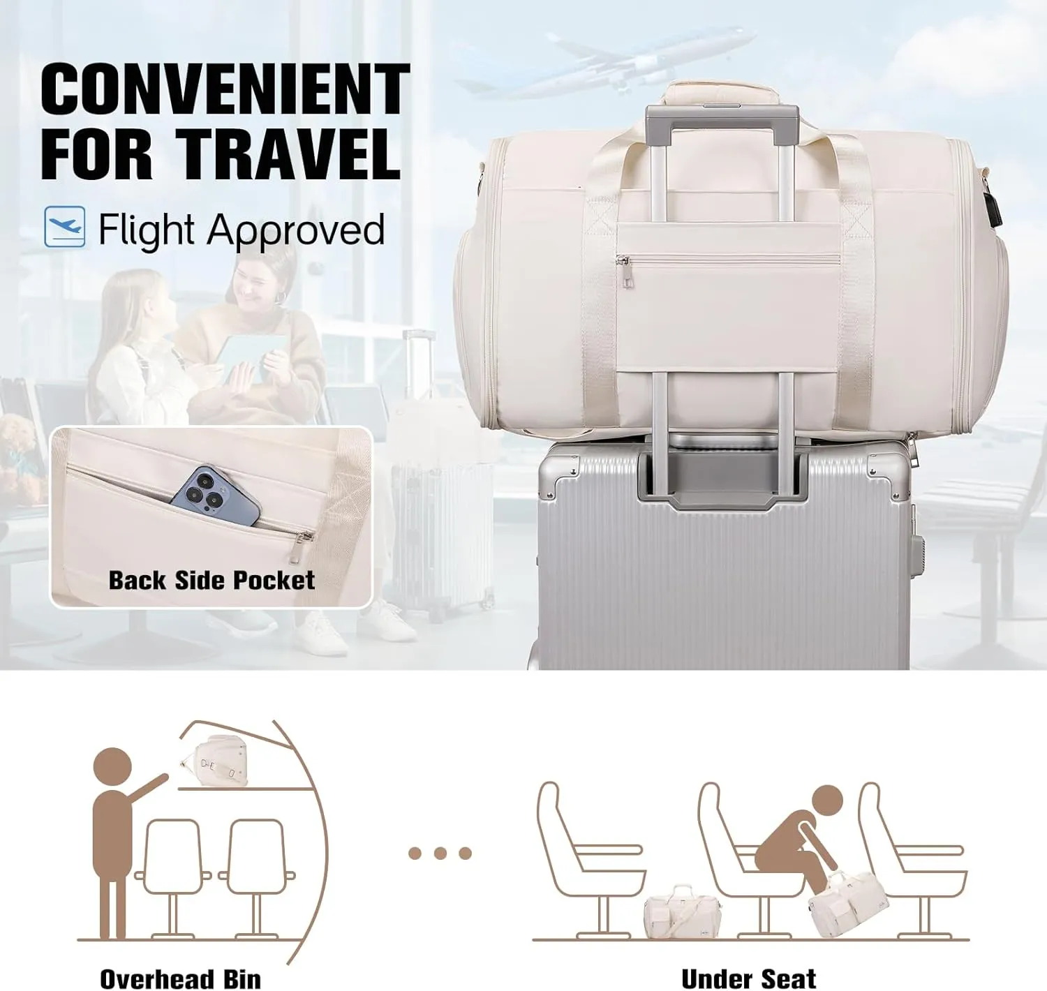Garment Bags for Travel, 2 in 1 Convertible Carry On Duffle Bag Suit Bags Foldable Backpacks with Shoe Compartment & Toiletry Bag, Hanging Bags for Clothes Dress Suit for Men Women Gift (Beige)