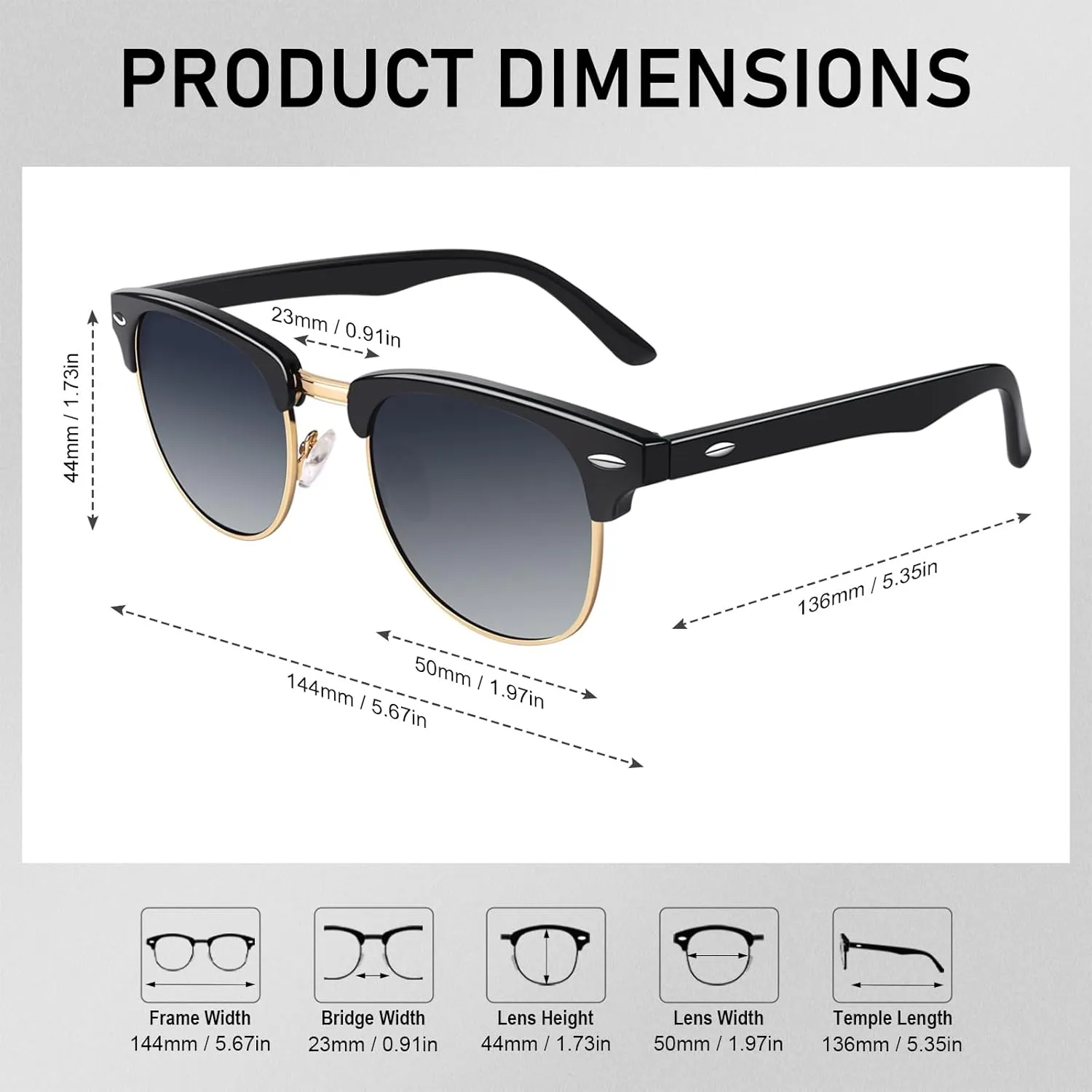 GQUEEN Classic Horn Rimmed Semi Rimless Polarized Sunglasses for Men Women GQO6