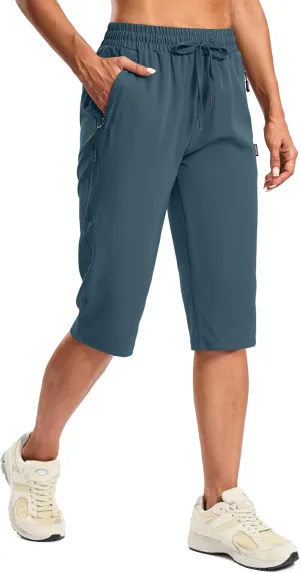 SANTINY Women's 15" Long Shorts with Pockets Below The Knee Length Hiking Cargo Capris Lightweight Quick Dry Bermuda Shorts