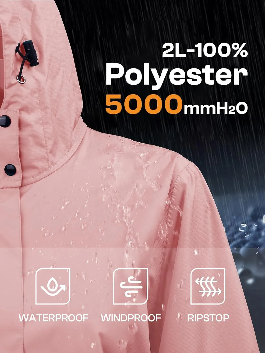 SaphiRose Women's Long Rain Jacket Waterproof Lightweight Hooded Raincoat Packable Knee Length Rain coat