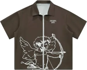 SOLY HUX Men's Summer Zip Up Graphic Tees Short Sleeve Hawaiian Tshirts Lapel Collar Tops